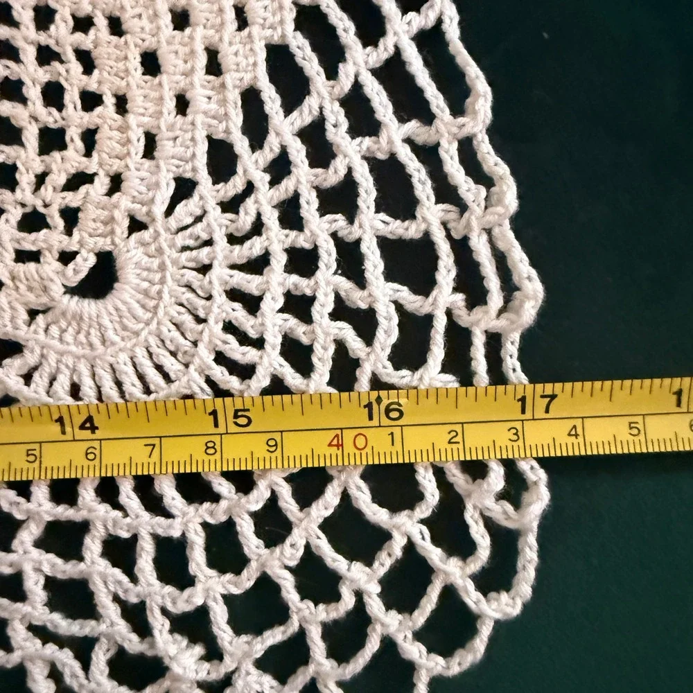 Vintage Handmade Crochet Doily Cream Off‎ White Scalloped Edge Rectangle 17x12